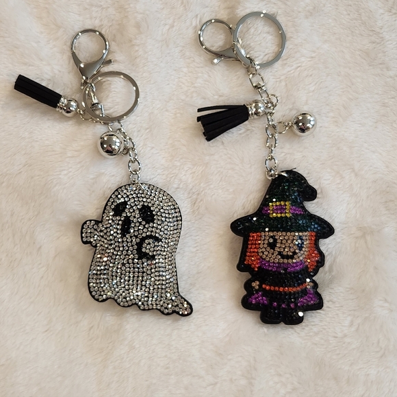 Accessories - Sparkling Rhinestone Ghost and Witch Keychain Set Halloween Bag Charms